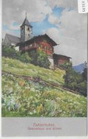 Tschiertschen - Bauernhaus und Kirche - Litho