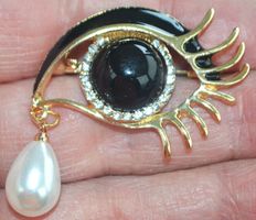 Brosche F-335 – Auge Schwarz – Strass – 3,8 x 4,6 cm