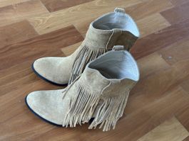 Wildleder Stiefeletten mit Fransen Gr 38 NEU 