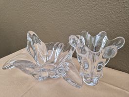 Art Vannes France Kristall Glas Vase und Schale, Vintage