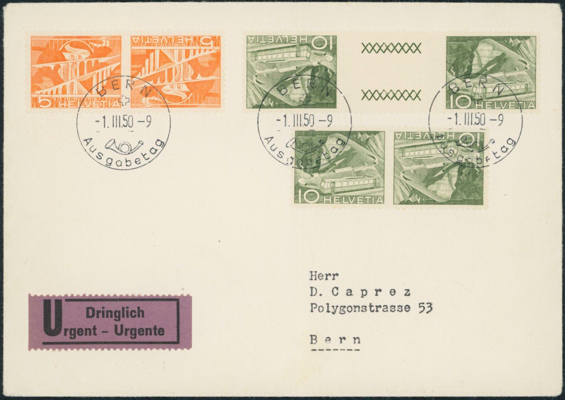Tutti i francobolli: 1950 - Technik + Landschaft - Combo FDC ET - deutsch · dt – Usato da Schindellegi venduto da leecollect 2
