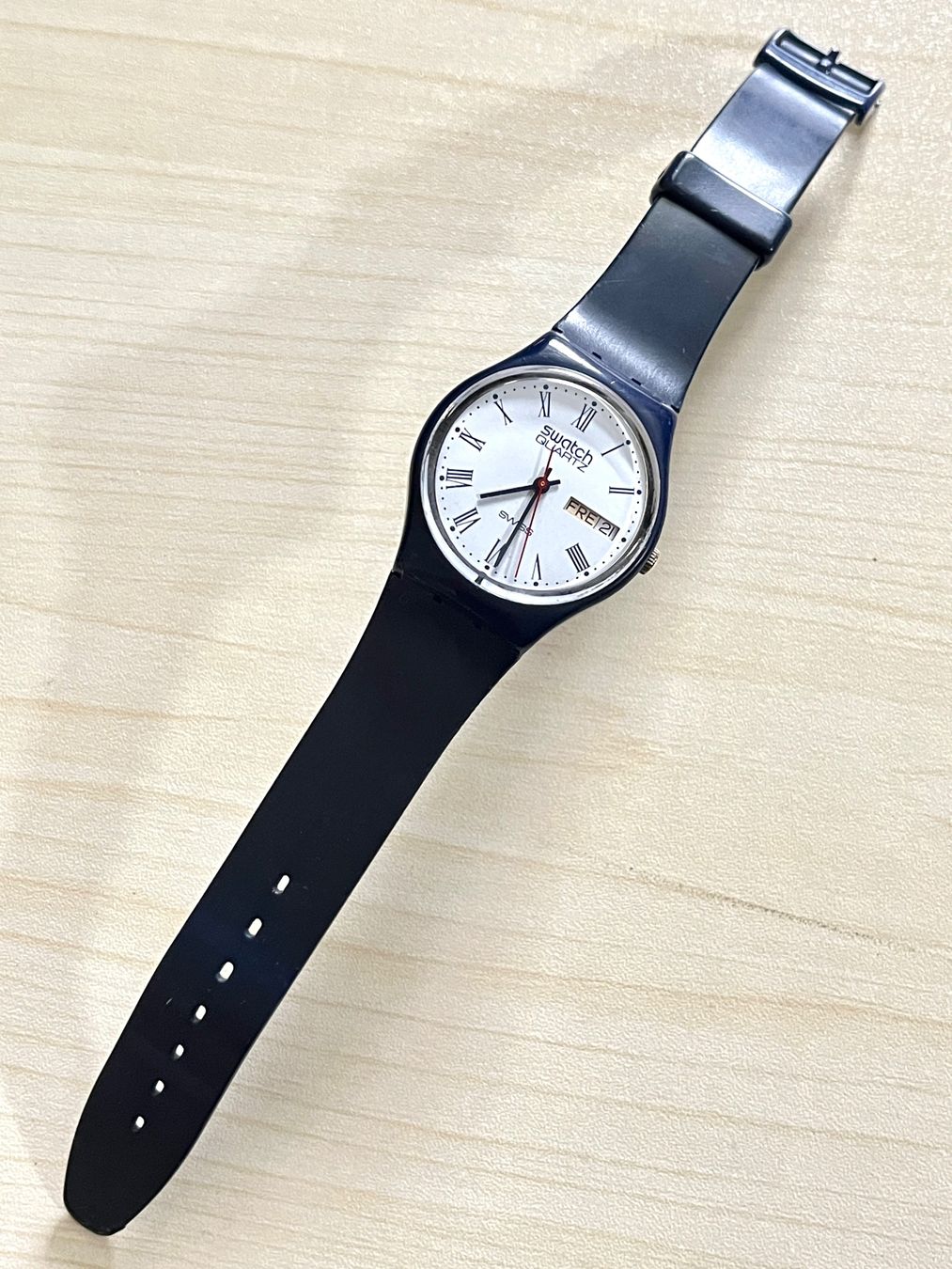 Swatch Orologi: Swatch Uhr Klassiker, blaues Armband, Back Code 883 – Usato da Grenchen venduto da chththl 1