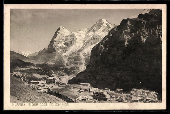 Cartoline postali: Mürren, Ortsansicht mit Eiger und Mönc – Usato da Berlin venduto da bartko-reher