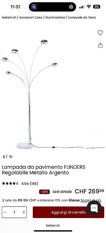 Lampade: BELIANI -- Lampada a stelo, Argento – Usato da Chiasso venduto da D.erre 2