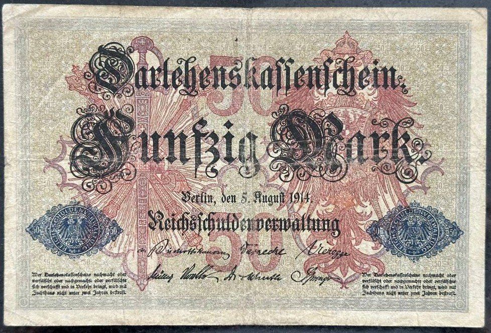Banconote: Darlehenskassenschein 50 Mark, Berlin, 1914 – Usato da Beringen venduto da Mantafisch1