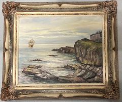 „An der Riviera“ - Original Gemälde, signiert, Öl auf Platte