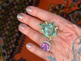 🧩Fluorite 30ct Gemstones SS925 Gold Vermeil Solitaire Ring✨