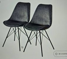 2 Esszimmer stühle samtstoff Grau mit schwarzen metallbeinen