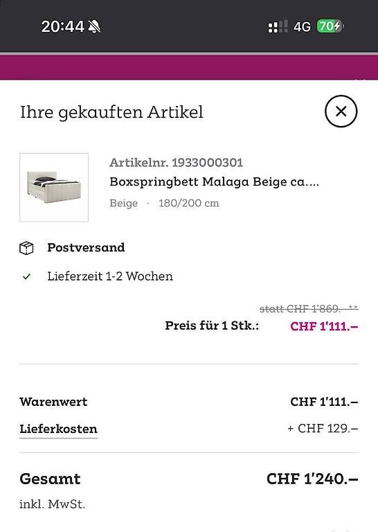 Mömax Betten: Boxspringbett 180x200 – Gebraucht aus Wil SG von unikat 1