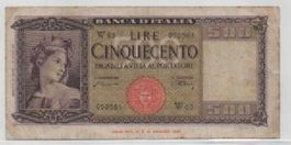 LIRE 500 ITALIA - ANNO 1947 - ITALIA - SERIE SOSITUTIVA - R
