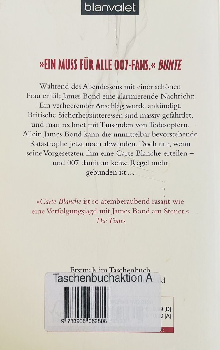 Libri: CARTE BLANCHE 007 - JEFFERY DEAVER - TASCHENBUCH – Usato da Buchs AG venduto da fischli610 1
