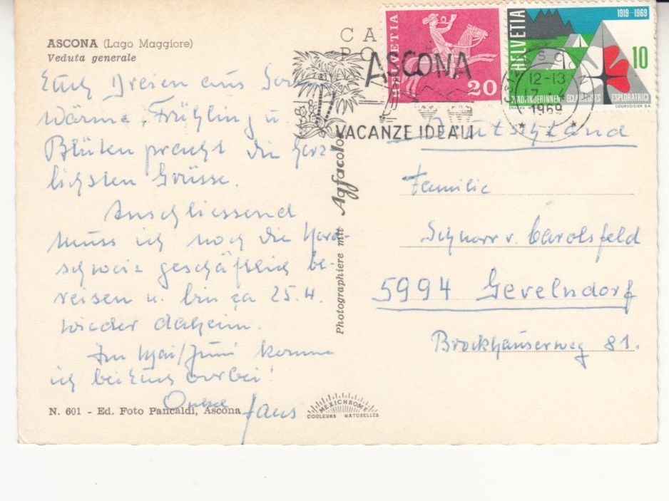 Cartes postales: Ascona 1969 – D'occasion à Bürglen TG par StampGraf 1