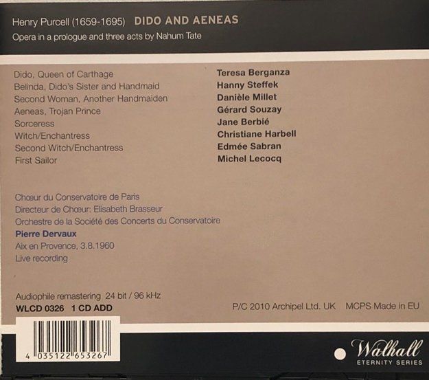 CD: Purcell - Dido and Aeneas (Pierre Dervaux) – Usato da Grüningen venduto da azulblanco 1