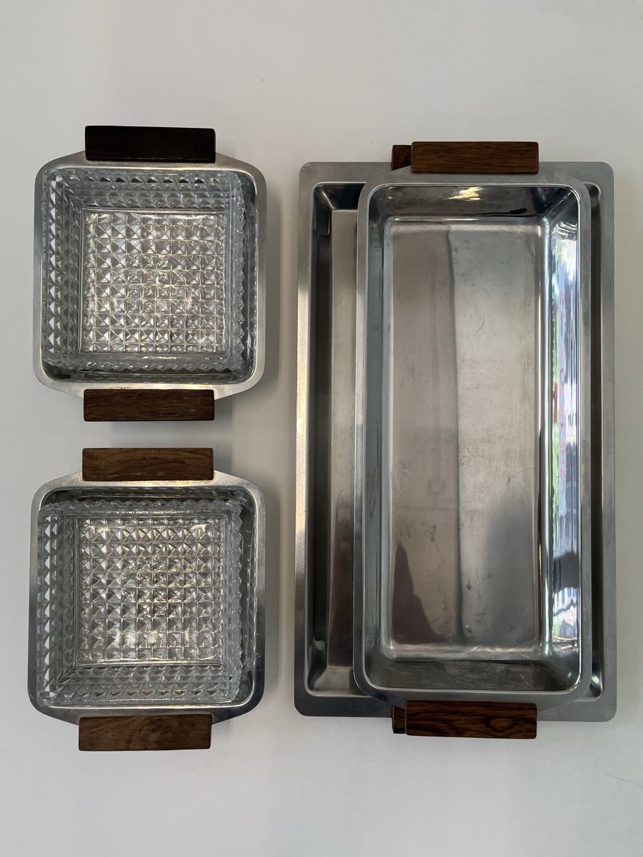 Servierplatten: Tablett Set Metall Glas Retro – Gebraucht aus Zürich von sluty 1