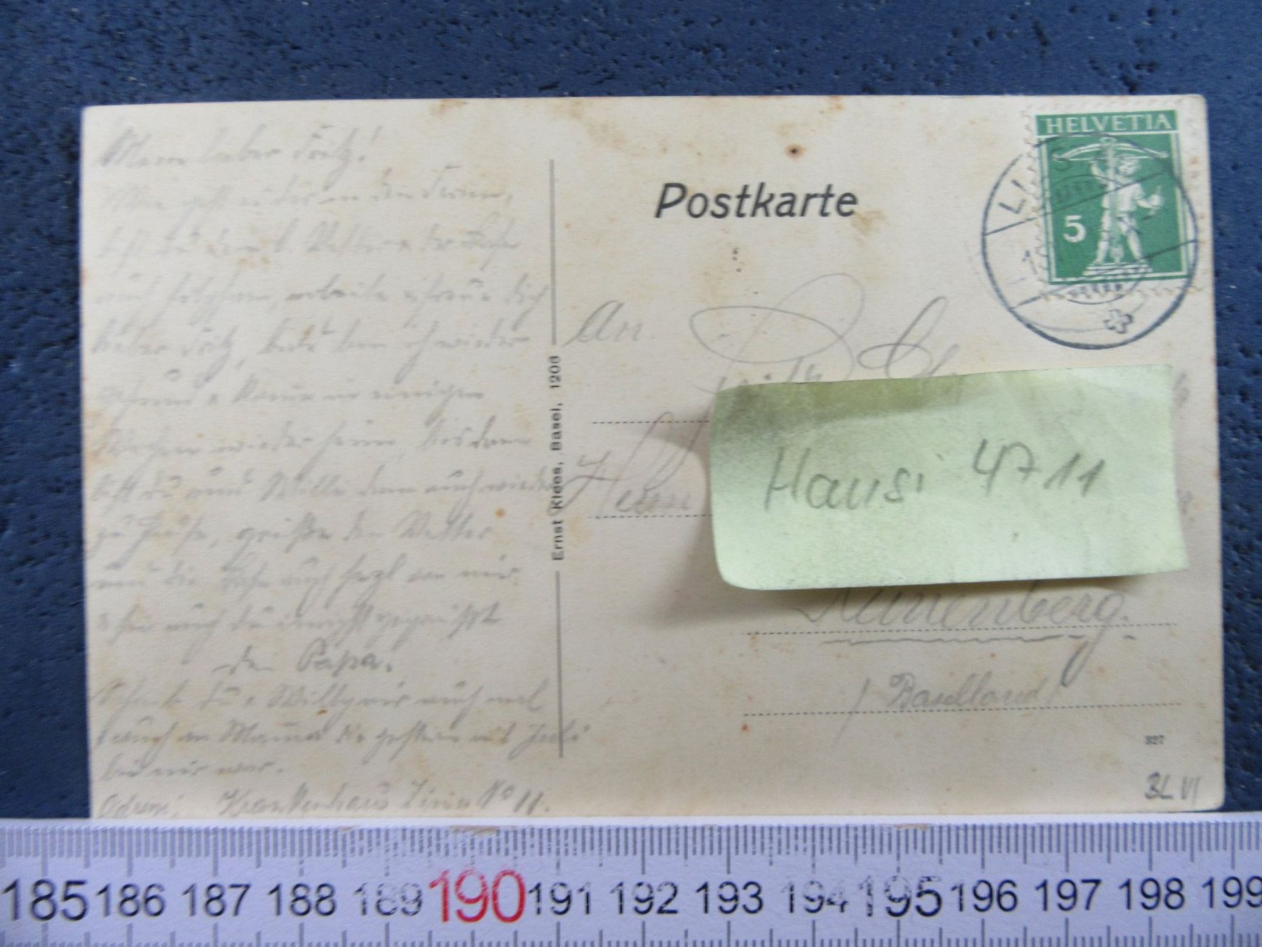 Cartoline postali: LIESTAL 1913 KRANKENHAUS BL-AK – Usato da Ettingen venduto da Hausi4711 1