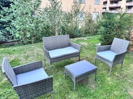 Garten Lounge Set Rattan Optik Grau mit Tisch Polster