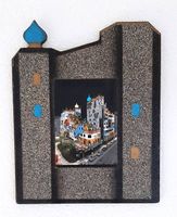 Holz Bild Hundertwasser Haus gedruckt mit Künstler Rahmen