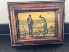 Altes Bild mit Holzrahmen, "Kartoffelernte", Vintage!