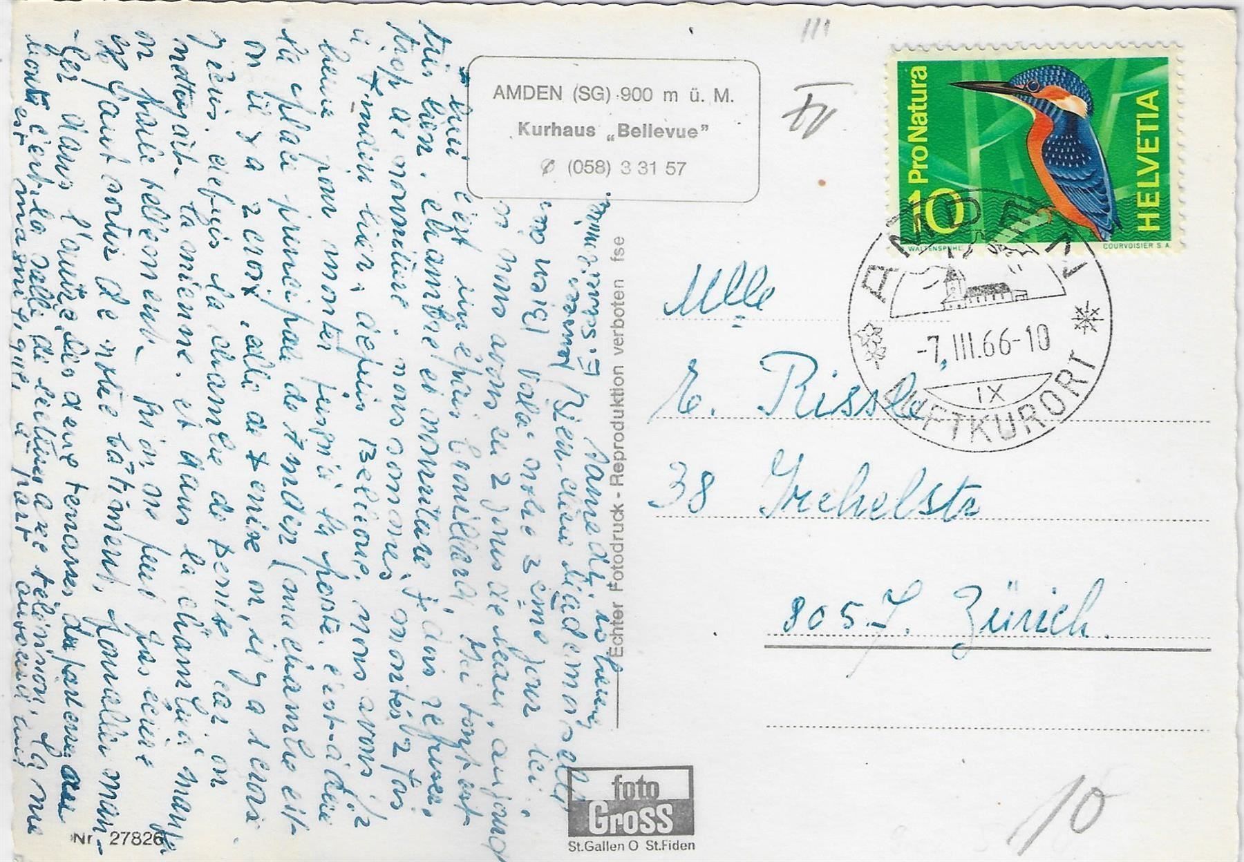 Cartes postales: Hotel & Kurhaus Bellevue Amden – Antique à Ettingen par Kartenplanet 1