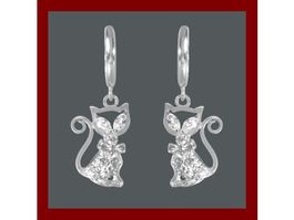 Klappcreolen Katze Silber 925 mit Zirkonias