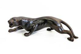 Bronzefigur, schleichender, schwarzer Panther