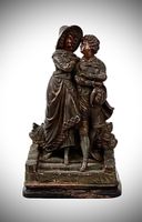 Figurine - Terracotta Sculptuur Jong Koppel Antic  Romantisc