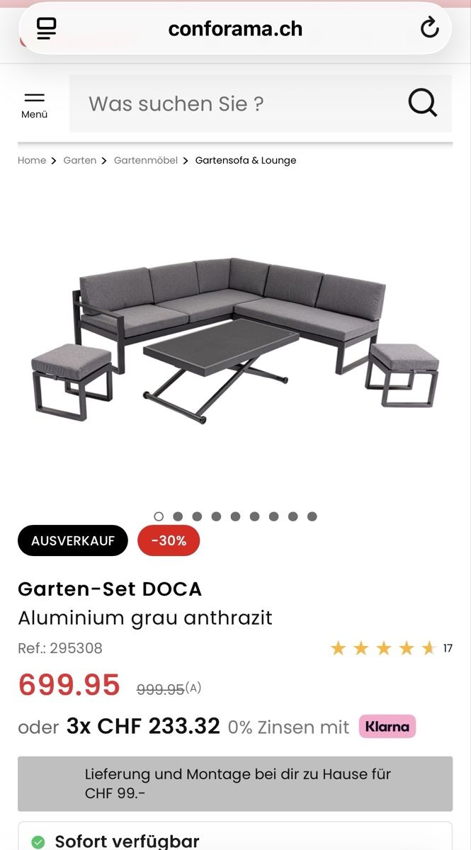 Conforama Set di tavolo e panche: Garten-Set DOCA Aluminium grau anthrazit – Usato da Urtenen-Schönbühl venduto da Denis. 1
