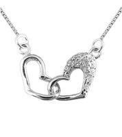 Collier 42 + 5cm 2 Herzen Silber 925 mit Zirkonias