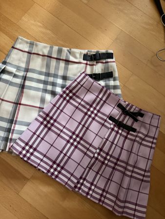Burberry 2 Jupe lila blau beige Wolle  Gr. 14 gut