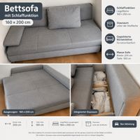 Graues Bettsofa mit Schlaffunktion – 160 × 200 cm