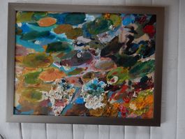 Abstraktes modernes Ölbild, gerahmt 30x40 Gemälde bunt Bild