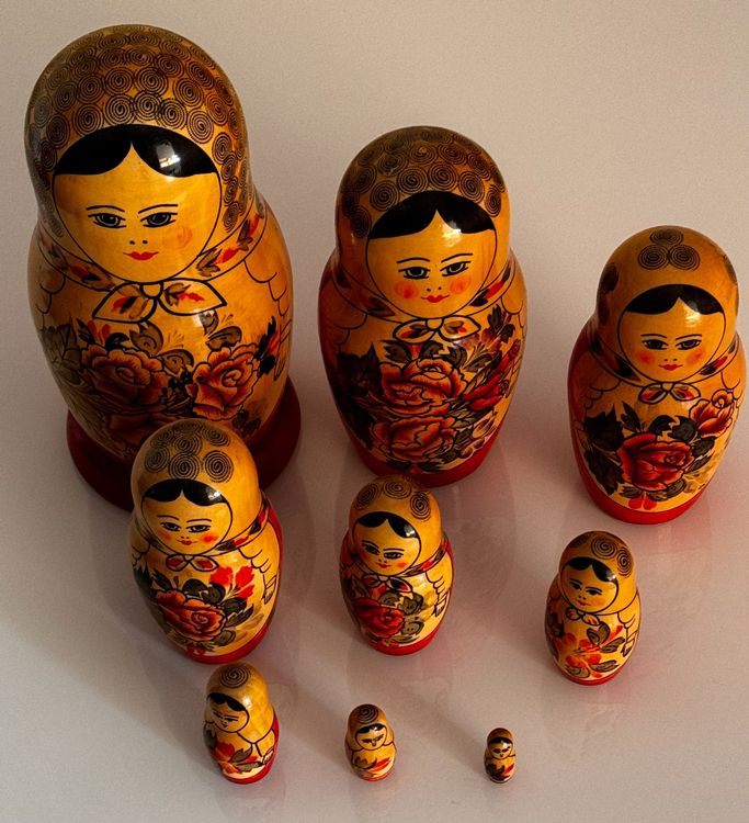 6 Stück Russische Nistpuppen Hunde Design - Handbemalt Aus Holz - Deko & Spielzeug