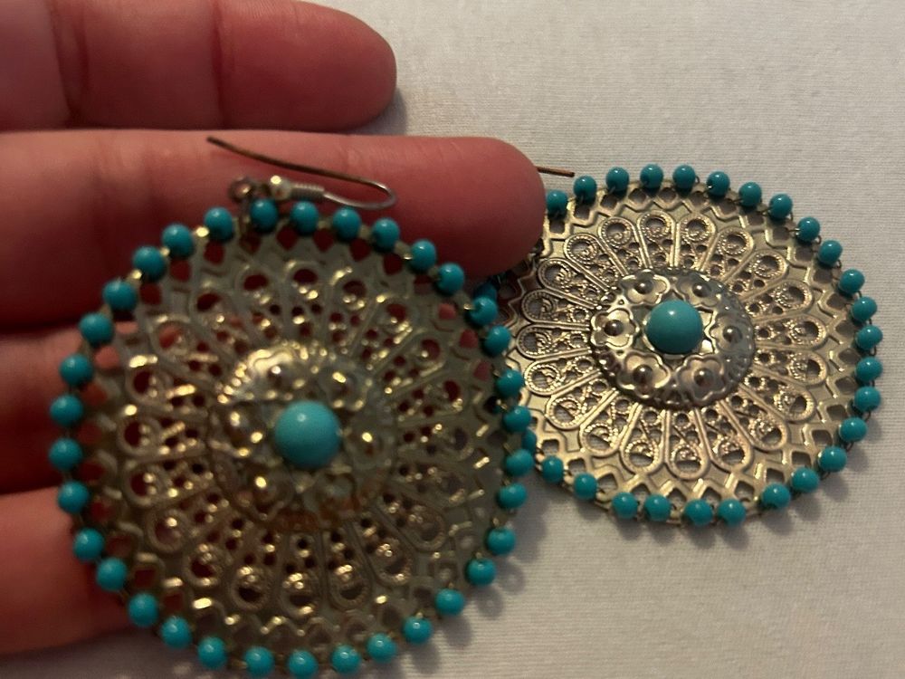Boucles D'oreilles Elodie - Cristal Turquoise Et Métal Vieil Argent - Sans Nickel