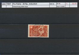 1941 Pro Patria - 20 Rp., bräunlich, gestempelt SBK Nr. B14c