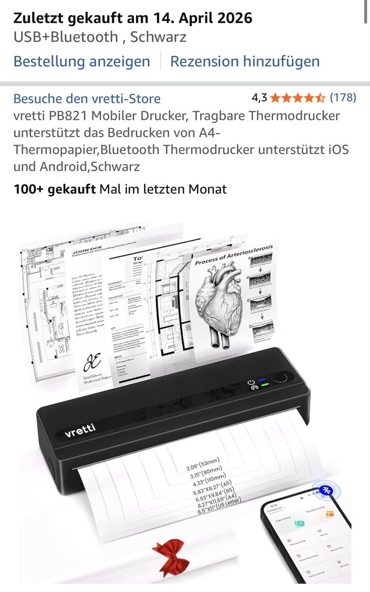 Drucker: Tragbarer Thermodrucker, NEU, mit Papier – Neu (gemäss Beschreibung) aus Hinwil von Anngeblich0815 3