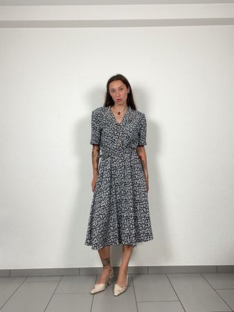 Vintage 80s Floral Midi Dress with belt