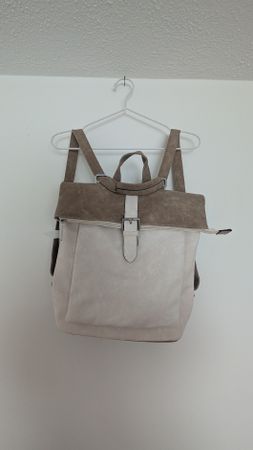 Rucksack Tasche Damen Beige-Grau Kunstleder Neu ! 