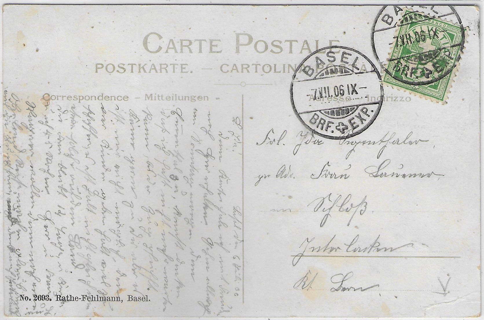 Cartoline postali: Basel - Theodorskirche mit Wettsteinplatz - Litho – Usato da Ettingen venduto da Kartenplanet 1