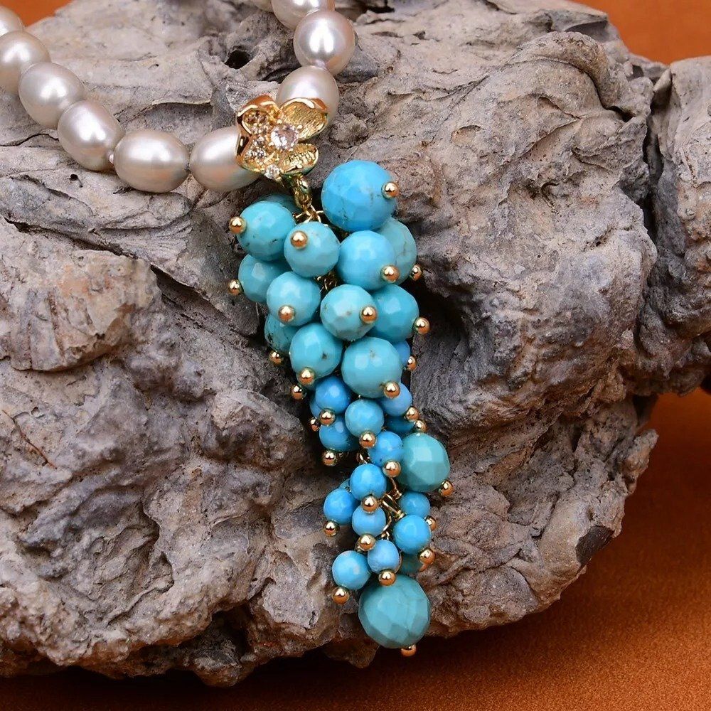 Ketten: Türkis Grau Perlen Kette Collier Perle Turquoise Perlenkette – Neu (gemäss Beschreibung) aus Prilly von ilyria73 3