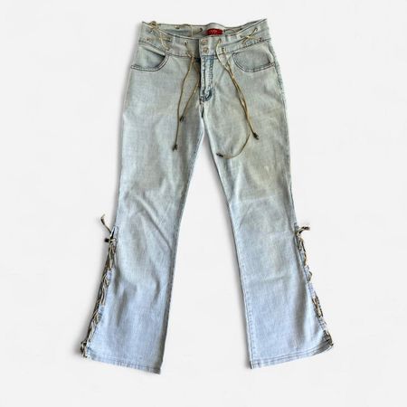 Vintage y2k Bootcut Jeans hellblau mit Schnürung