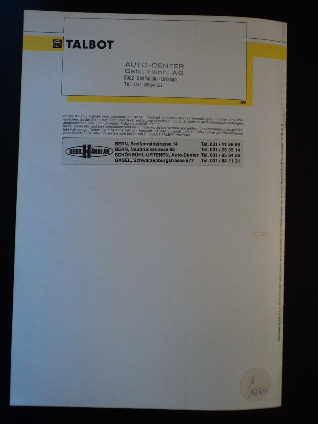 Talbot Documenti: Prospekt Talbot Samba 1985 mit Cabrio – Usato da Schwarzenburg venduto da modelCARama 7