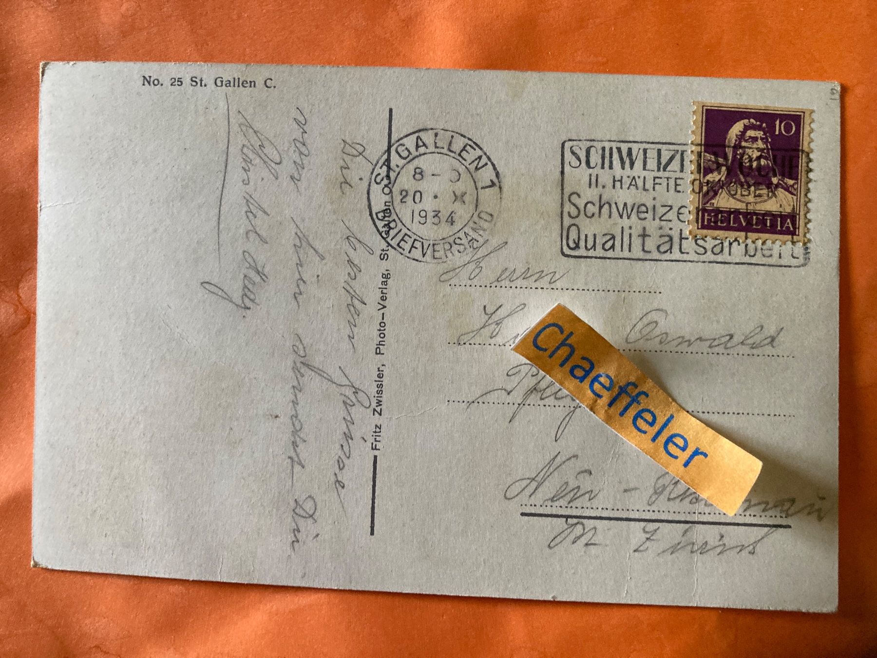 Cartes postales: 1934 No. 25 St. Gallen C. – D'occasion à Zürich par Chaeffeler 1