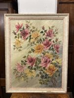 Peinture vintage de roses colorées, signée RB, parfait!