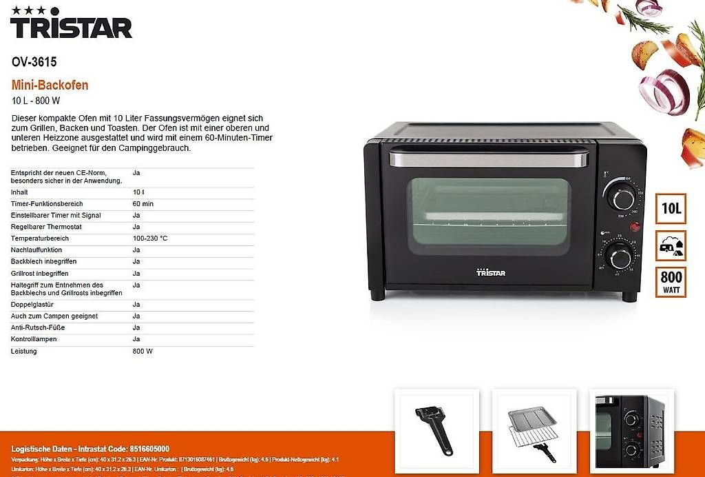 Backöfen: Mini-Backofen 10 L - 800 W - OV-3615 – Neu und originalverpackt aus Opfikon von Trodat5430