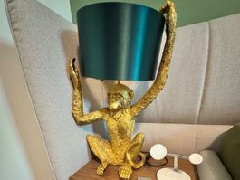 KARE Gold Monkey Table Lamp with Green Shade