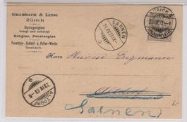 Post-Karte 23.IV.03 von Zürich nach Sarnenmit Kreuzziffer-M