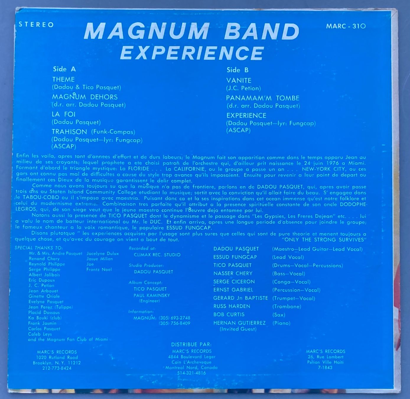 Schallplatten: MAGNUM BAND - EXPERIENCE – Gebraucht aus Poliez-Pittet von Newtown-Records 1