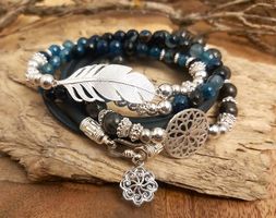 OCEAN - Kombiarmband - Sterling Silber - grau-petrol