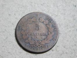 5 Centimes, 1875, Frankreich, Mz. "K", Bronze, sehr schön