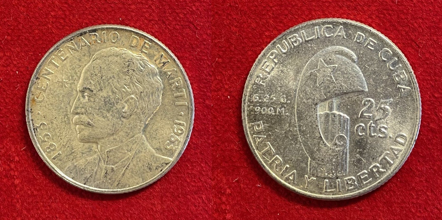 Alle Münzen: (16) 25 Centavos Kuba 1953 – Gebraucht aus Aesch BL von masmusgo